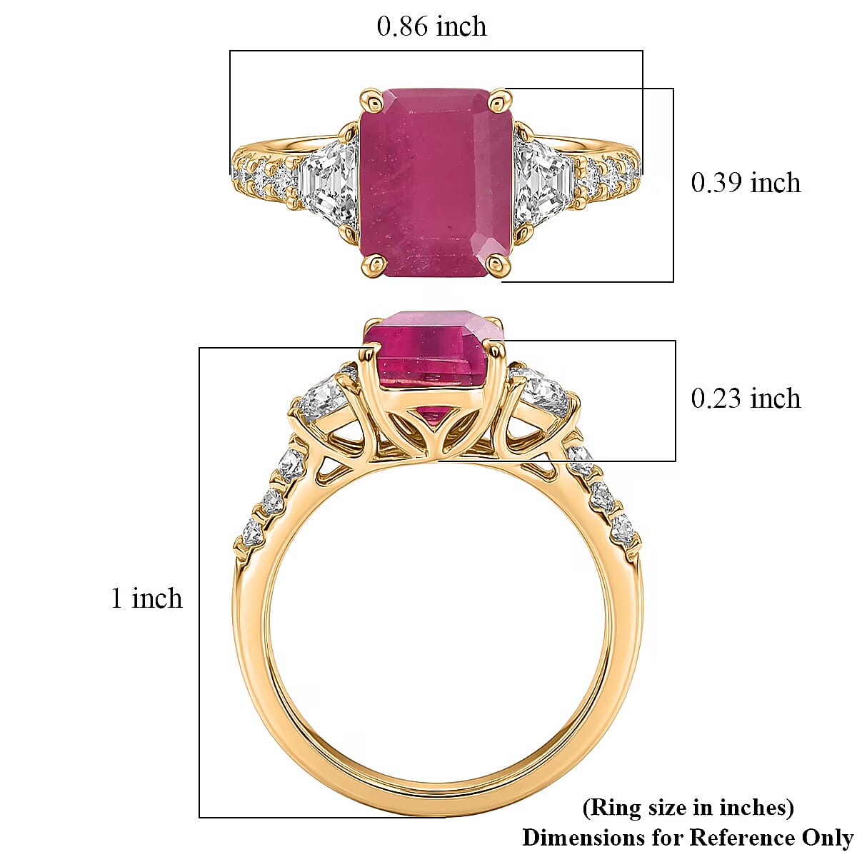 D'Joy Niassa Ruby (FF) and Moissanite 4.40 ctw Ring in 18K Vermeil Yellow Gold Over Sterling Silver (Size 11.0) image number 5