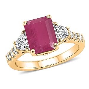 D'Joy Niassa Ruby (FF) and Moissanite 4.40 ctw Ring in 18K Vermeil Yellow Gold Over Sterling Silver (Size 6.0)