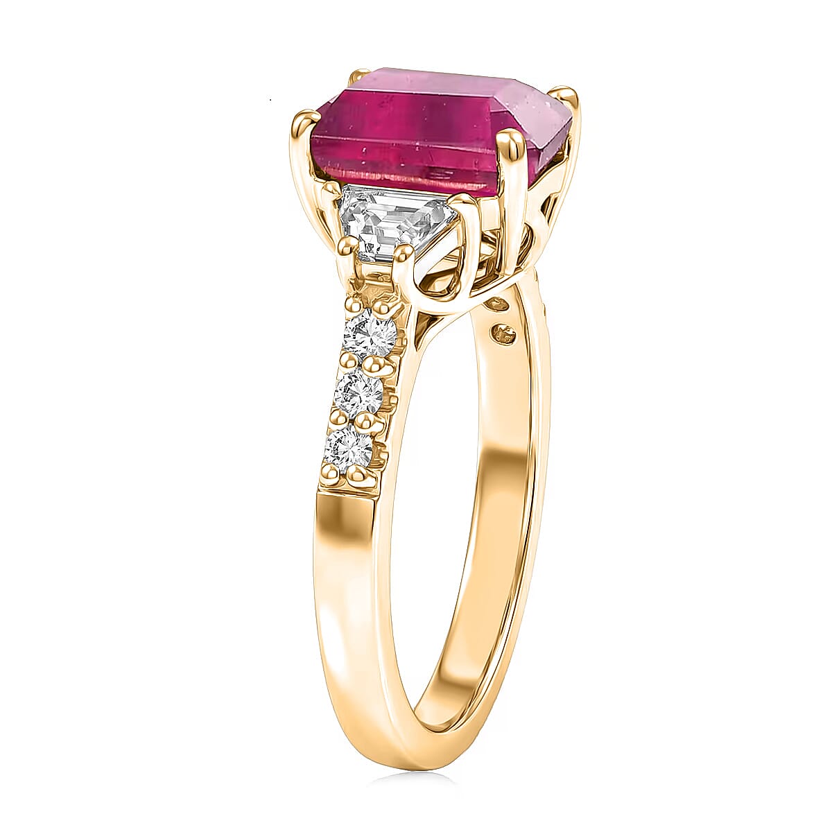 D'Joy Niassa Ruby (FF) and Moissanite 4.40 ctw Ring in 18K Vermeil Yellow Gold Over Sterling Silver (Size 6.0) image number 3