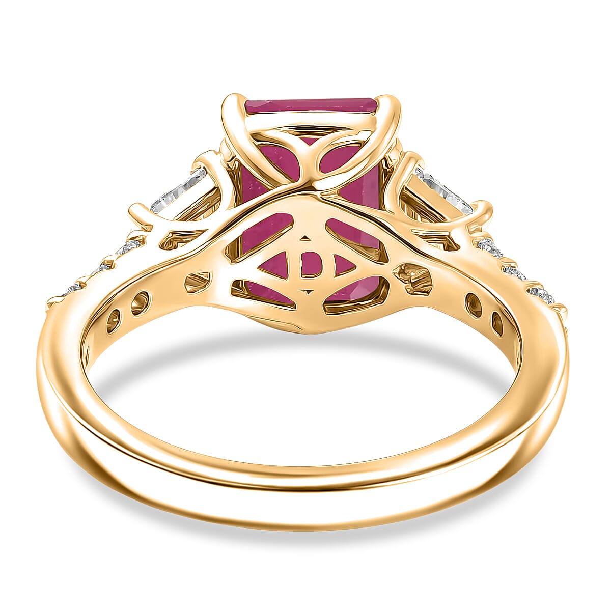D'Joy Niassa Ruby (FF) and Moissanite 4.40 ctw Ring in 18K Vermeil Yellow Gold Over Sterling Silver (Size 7.5) image number 4