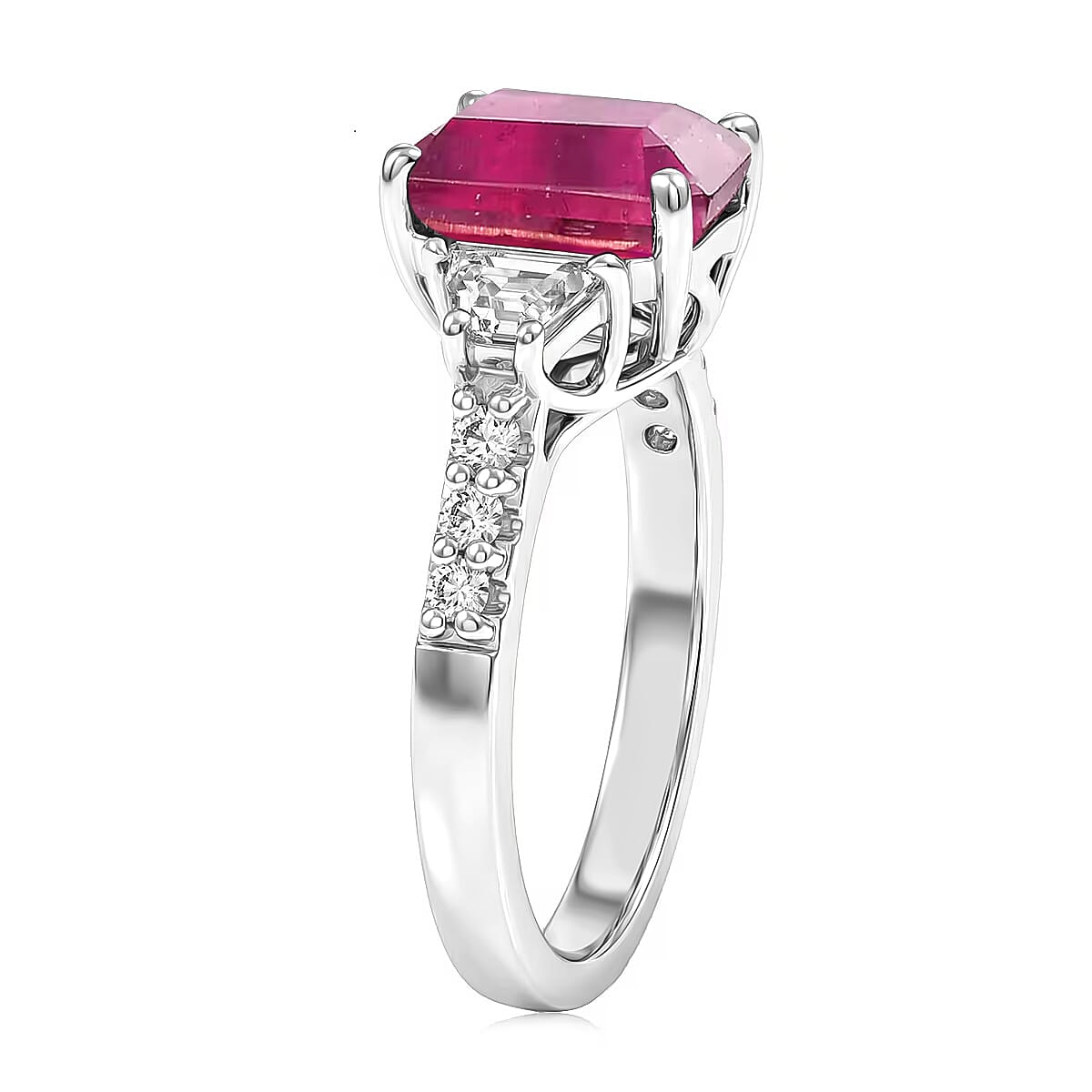 D'Joy Niassa Ruby (FF) and Moissanite 4.40 ctw Ring in Rhodium Over Sterling Silver (Size 11.0) image number 3