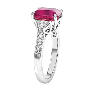 D'Joy Niassa Ruby (FF) and Moissanite 4.40 ctw Ring in Rhodium Over Sterling Silver (Size 11.5)