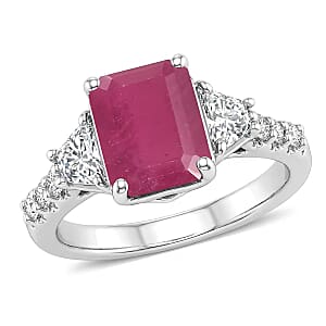 D'Joy Niassa Ruby (FF) and Moissanite 4.40 ctw Ring in Rhodium Over Sterling Silver (Size 4.5)