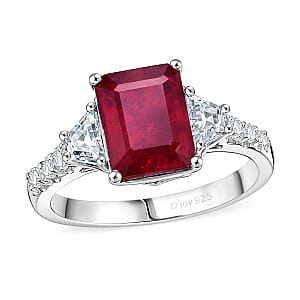 D'Joy Niassa Ruby (FF) and Moissanite 4.40 ctw Ring in Rhodium Over Sterling Silver (Size 7.0)
