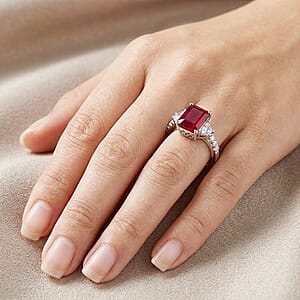 D'Joy Niassa Ruby (FF) and Moissanite 4.40 ctw Ring in Rhodium Over Sterling Silver (Size 7.0)