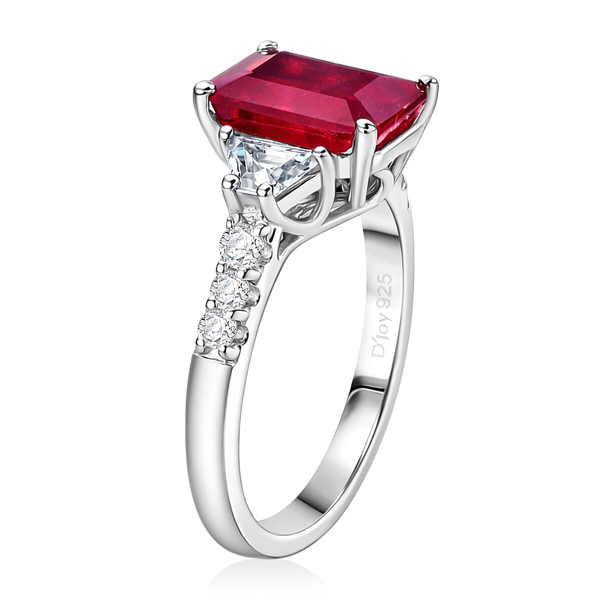 D'Joy Niassa Ruby (FF) and Moissanite 4.40 ctw Ring in Rhodium Over Sterling Silver (Size 7.0) image number 1
