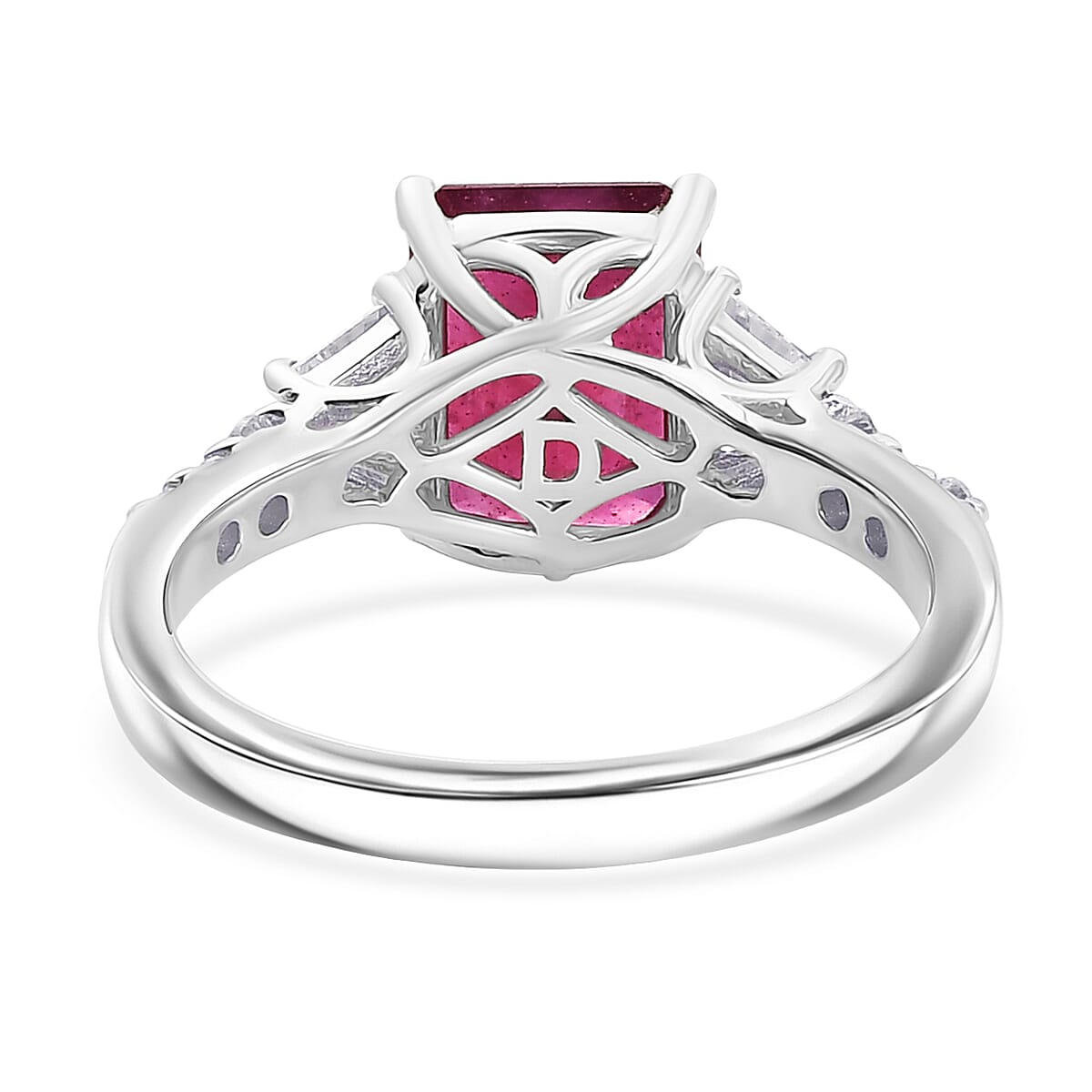 D'Joy Niassa Ruby (FF) and Moissanite 4.40 ctw Ring in Rhodium Over Sterling Silver (Size 7.0) image number 2