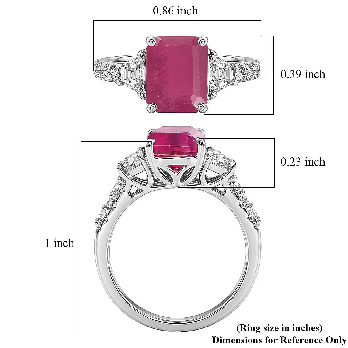 D'Joy Niassa Ruby (FF) and Moissanite 4.40 ctw Ring in Rhodium Over Sterling Silver (Size 9.0) image number 5
