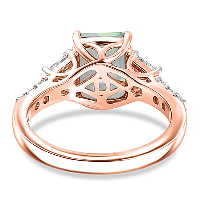 D'Joy Ethiopian Welo Opal and Moissanite 2.20 ctw Ring in 18K Vermeil Rose Gold Over Sterling Silver (Size 11.0)
