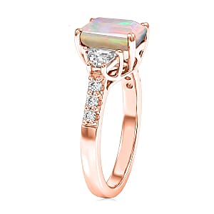 D'Joy Ethiopian Welo Opal and Moissanite 2.20 ctw Ring in 18K Vermeil Rose Gold Over Sterling Silver (Size 4.5)