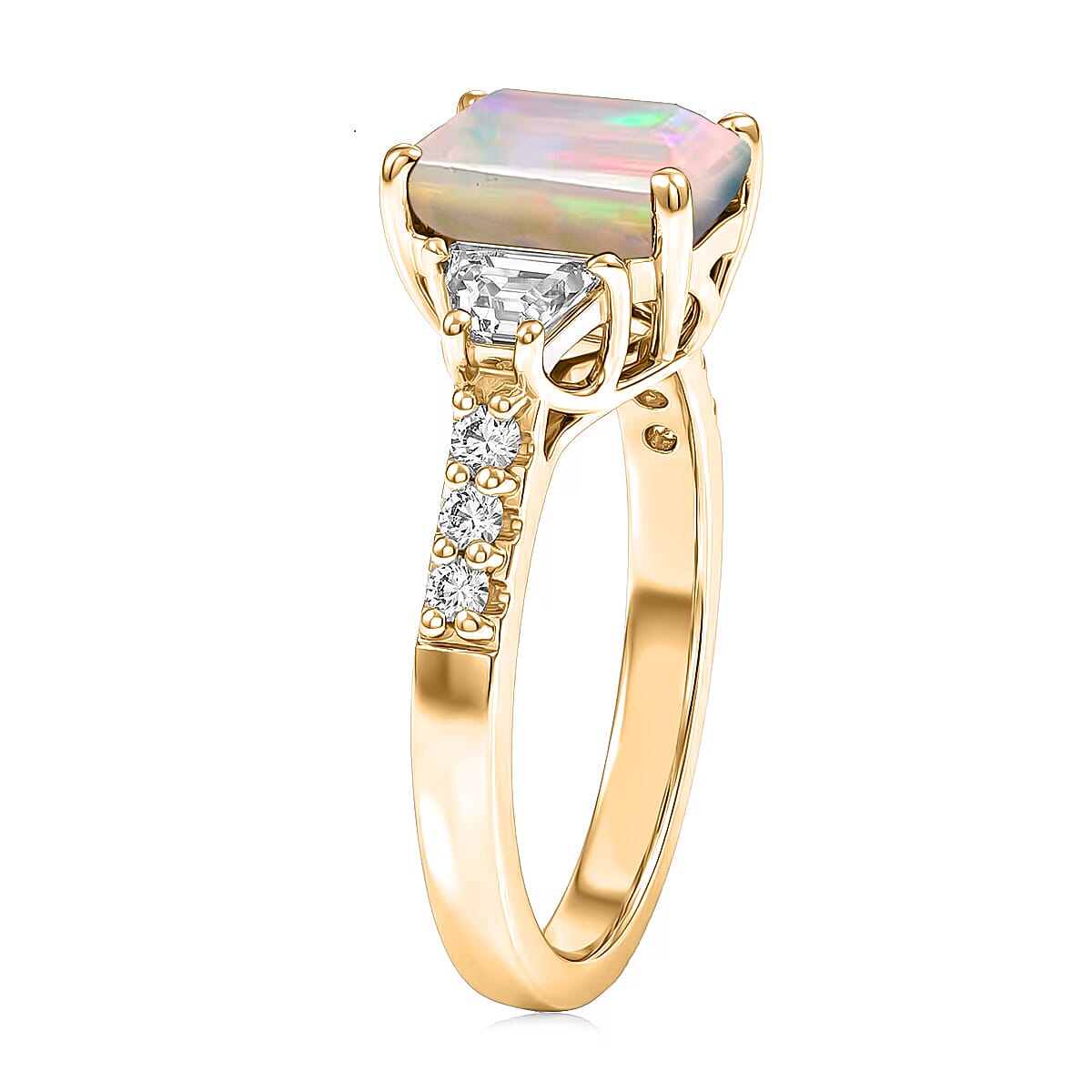 D'Joy Ethiopian Welo Opal and Moissanite 2.20 ctw Ring in 18K Vermeil Yellow Gold Over Sterling Silver (Size 11.0) image number 3