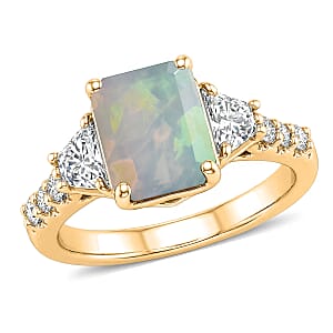 D'Joy Ethiopian Welo Opal and Moissanite 2.20 ctw Ring in 18K Vermeil Yellow Gold Over Sterling Silver (Size 11.5)