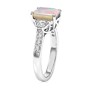 D'Joy Ethiopian Welo Opal and Moissanite 2.20 ctw Ring in Rhodium Over Sterling Silver (Size 7.5)