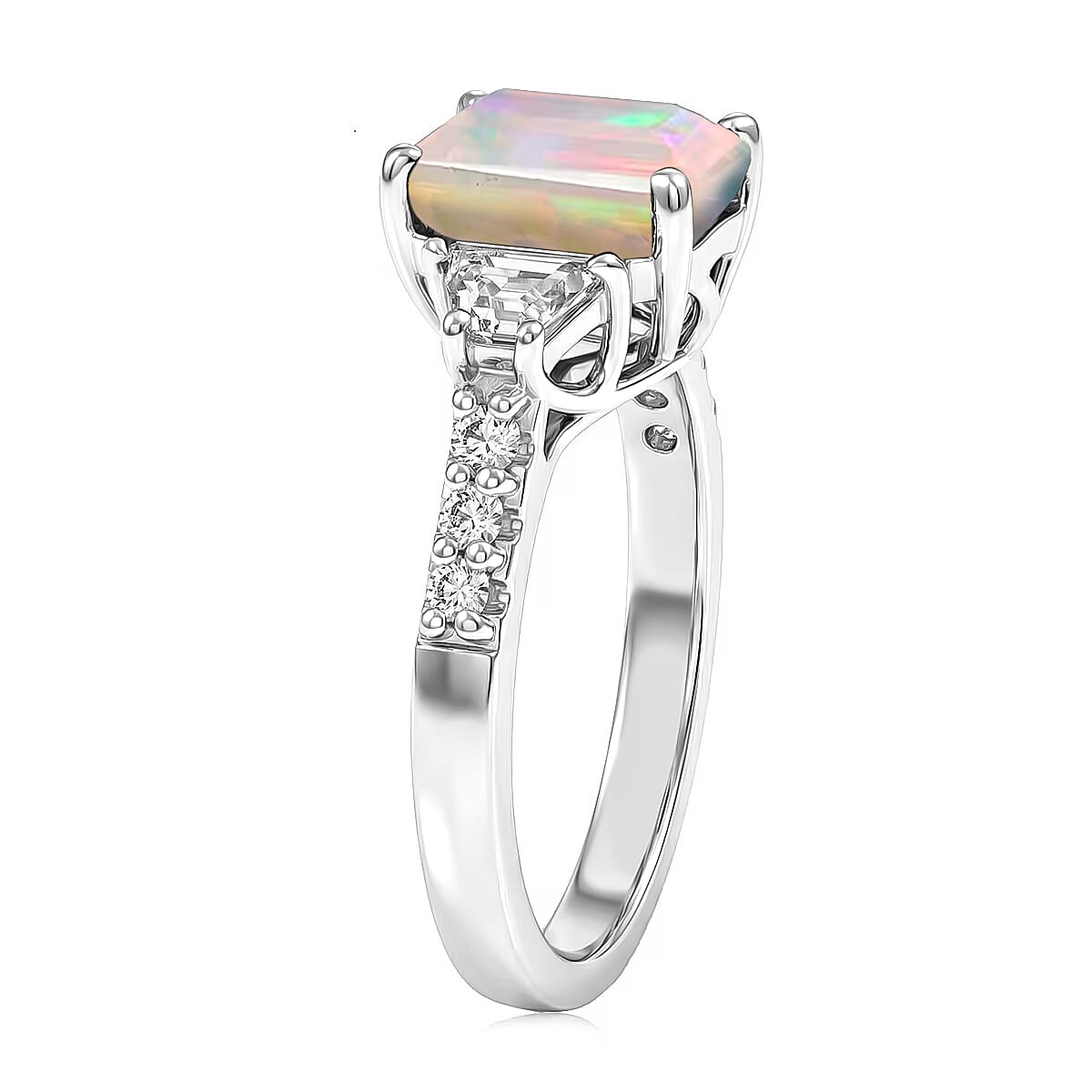 D'Joy Ethiopian Welo Opal and Moissanite 2.20 ctw Ring in Rhodium Over Sterling Silver (Size 9.5) image number 3