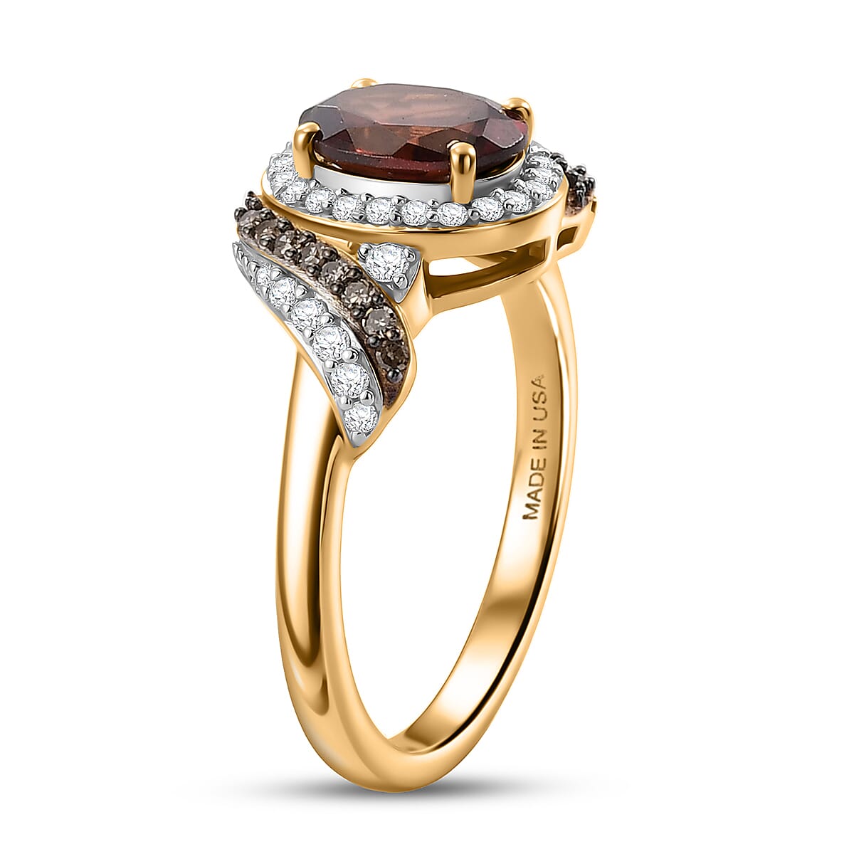D'Joy AAA Red Zircon, Natural Champagne and White Diamond 2.00 ctw Royal Crimson Twist Ring in 18K Vermeil Yellow Gold Over Sterling Silver (Size 10.0) image number 1
