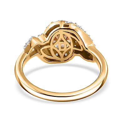 D'Joy AAA Red Zircon, Natural Champagne and White Diamond 2.00 ctw Royal Crimson Twist Ring in 18K Vermeil Yellow Gold Over Sterling Silver (Size 10.0)
