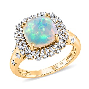 GP Celestial Dream Collection Premium Ethiopian Welo Opal and Diamond 2.35 ctw Ring in 18K Vermeil Yellow Gold Over Sterling Silver (Size 10.0)