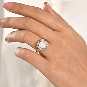 GP Celestial Dream Collection Premium Ethiopian Welo Opal and Diamond 2.35 ctw Ring in 18K Vermeil Yellow Gold Over Sterling Silver (Size 10.0)