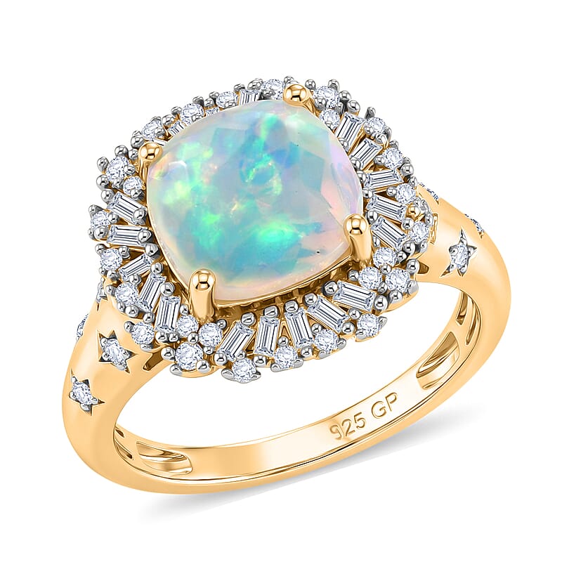 GP Celestial Dream Collection Premium Ethiopian Welo Opal and Diamond 2.35 ctw Ring in 18K Vermeil Yellow Gold Over Sterling Silver (Size 6.0)
