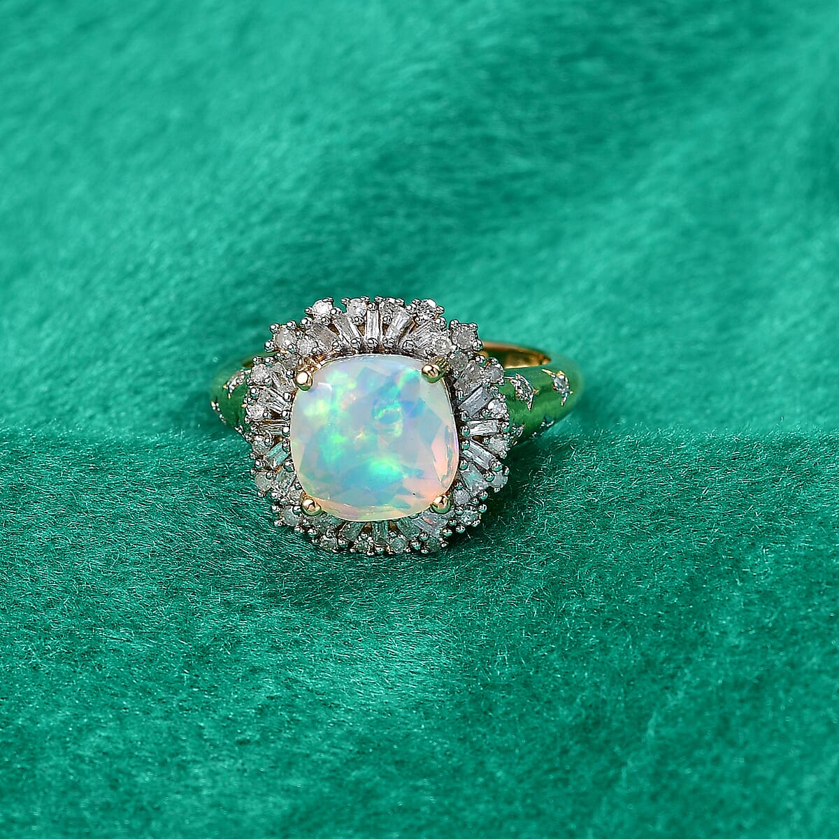 GP Celestial Dream Collection Premium Ethiopian Welo Opal and Diamond 2.35 ctw Ring in 18K Vermeil Yellow Gold Over Sterling Silver (Size 6.0) image number 1