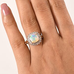 GP Celestial Dream Collection Premium Ethiopian Welo Opal and Diamond 2.35 ctw Ring in 18K Vermeil Yellow Gold Over Sterling Silver (Size 6.0)