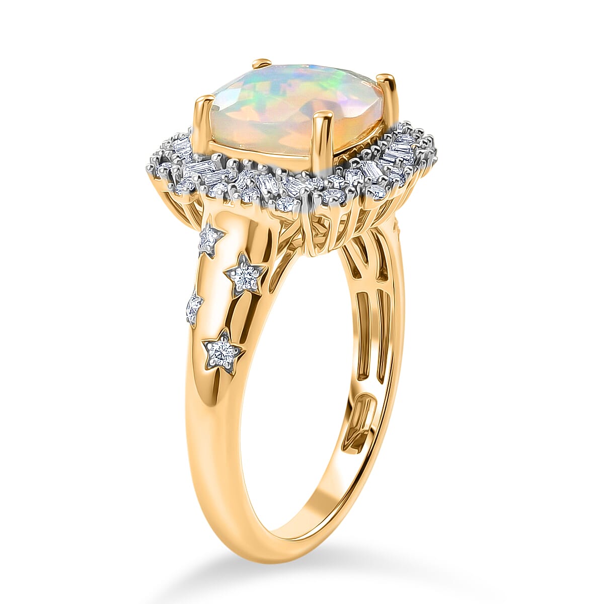 GP Celestial Dream Collection Premium Ethiopian Welo Opal and Diamond 2.35 ctw Ring in 18K Vermeil Yellow Gold Over Sterling Silver (Size 6.0)