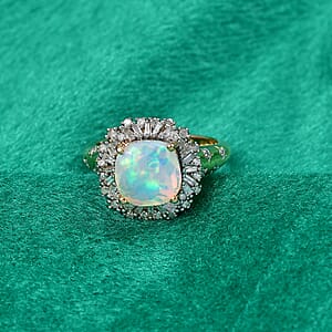 GP Premium Ethiopian Opal and Diamond 2.35 ctw Ring in 18K Vermeil Yellow Gold Over Sterling Silver (Size 7.0)