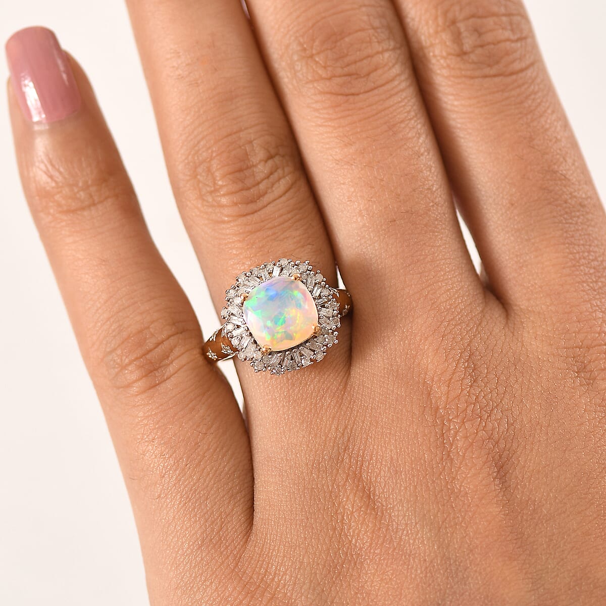 GP Premium Ethiopian Opal and Diamond 2.35 ctw Ring in 18K Vermeil Yellow Gold Over Sterling Silver (Size 7.0) image number 2