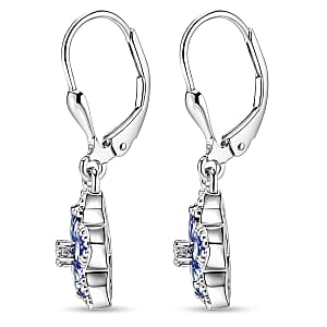 D'Joy Tanzanite and Moissanite 1.50 ctw Floral Bloom Earrings in Rhodium Over Sterling Silver