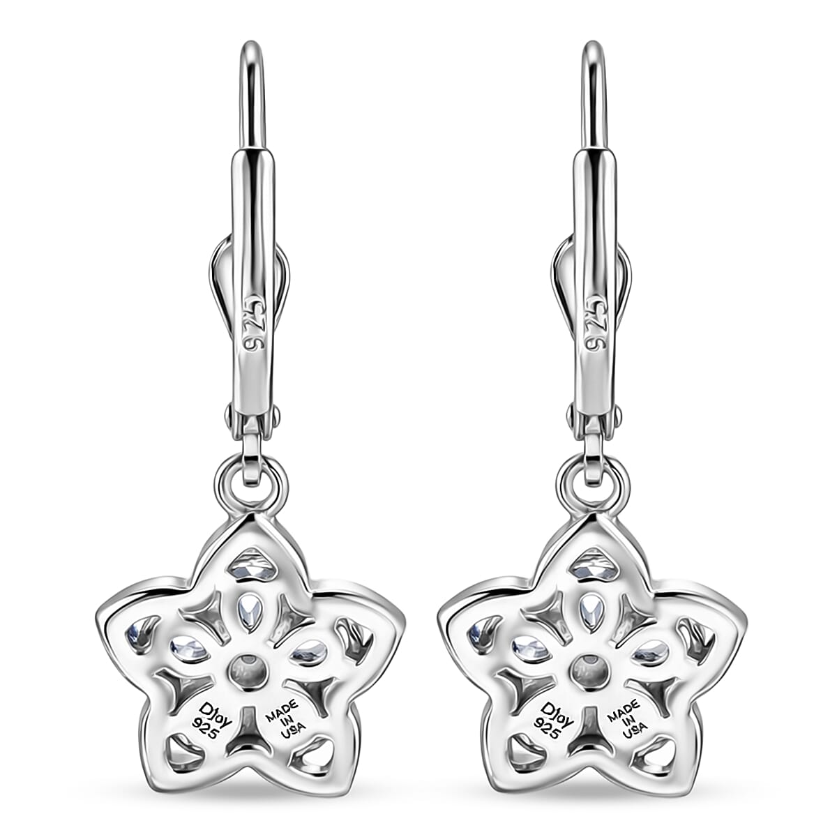 D'Joy Tanzanite and Moissanite 1.50 ctw Floral Bloom Earrings in Rhodium Over Sterling Silver