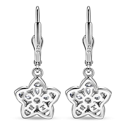 D'Joy Tanzanite and Moissanite 1.50 ctw Floral Bloom Earrings in Rhodium Over Sterling Silver