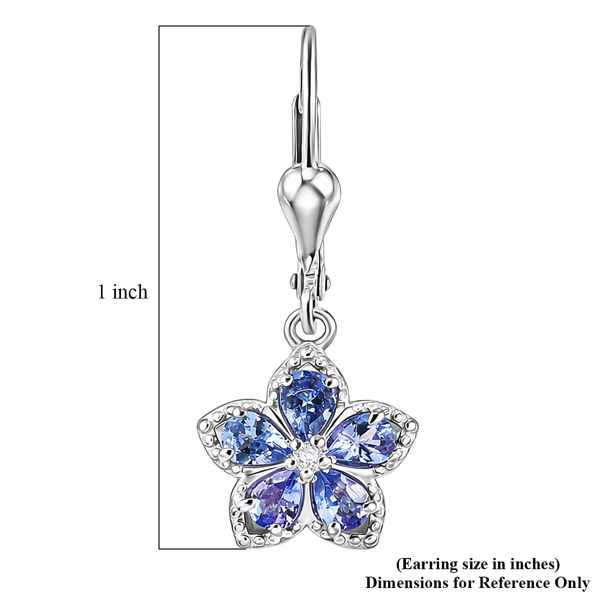 D'Joy Tanzanite and Moissanite 1.50 ctw Floral Bloom Earrings in Rhodium Over Sterling Silver