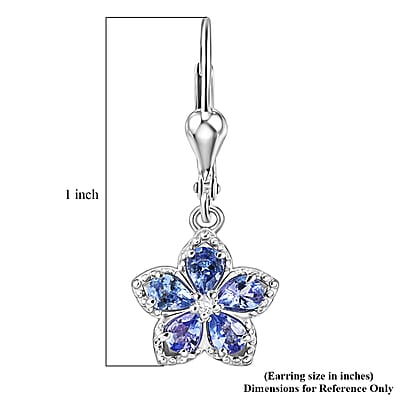 D'Joy Tanzanite and Moissanite 1.50 ctw Floral Bloom Earrings in Rhodium Over Sterling Silver