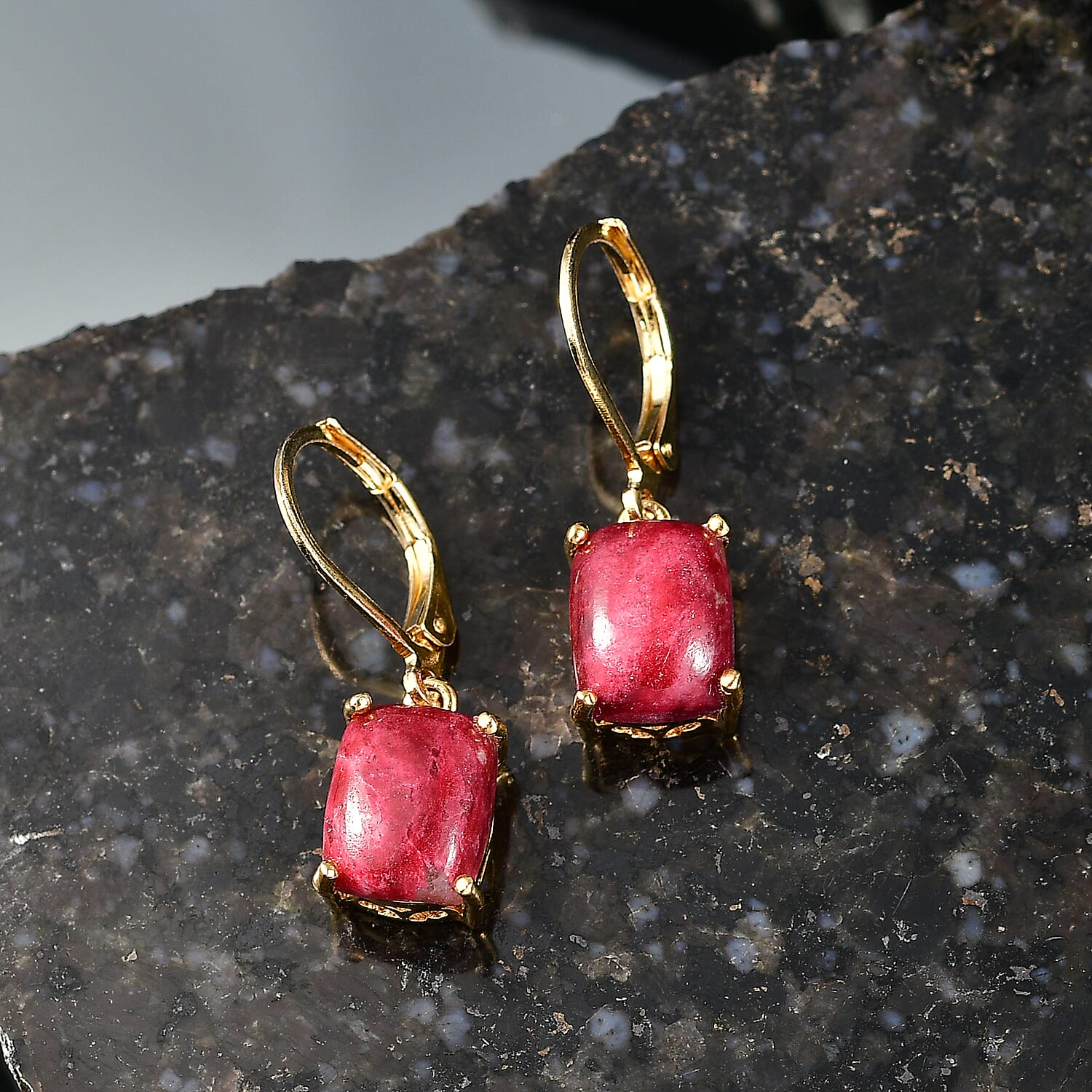 EverTrue Premium Norwegian Thulite 8.00 ctw Victorian Blush Earrings in 18K Yellow Gold Plated