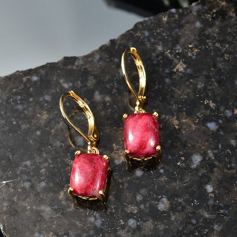 EverTrue Premium Norwegian Thulite 8.00 ctw Victorian Blush Earrings in 18K Yellow Gold Plated