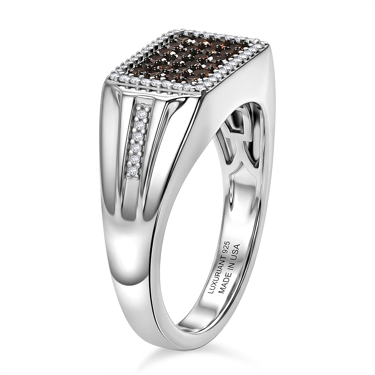 Doorbuster Luxuriant Lab Grown Fire Orange and White Diamond (SI) (IR) 0.50 ctw Men's Ring in Rhodium Over Sterling Silver (Size 10.0)