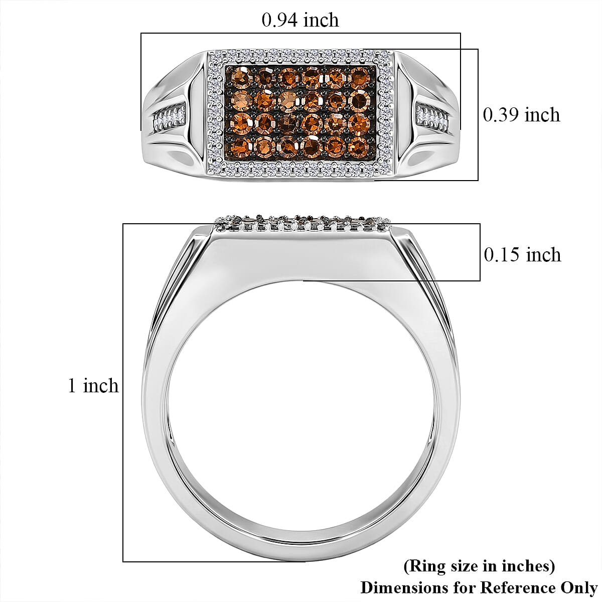 Doorbuster Luxuriant Lab Grown Fire Orange and White Diamond (SI) (IR) 0.50 ctw Men's Ring in Rhodium Over Sterling Silver (Size 10.0)
