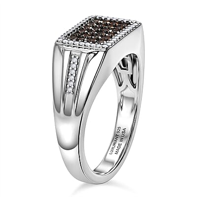 Luxuriant Lab Grown Red and White Diamond (SI) (IR) 0.50 ctw Men's Ring in Rhodium Over Sterling Silver (Size 9.0)