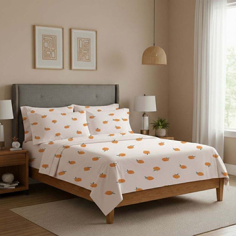 Seeboo 6pc White Peach Pattern Microfiber Sheet Set -Queen