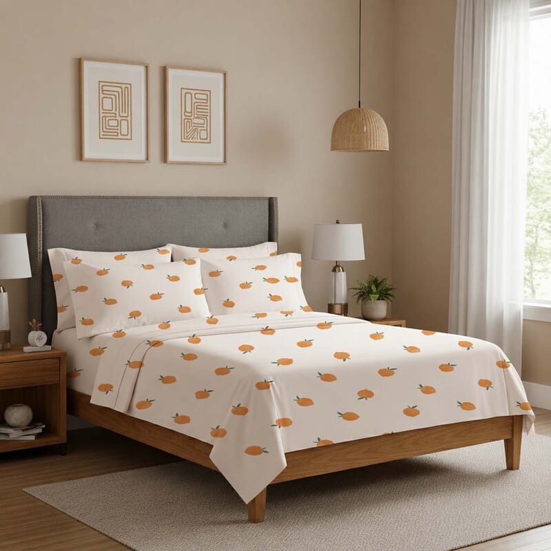 Seeboo 6pc White Peach Pattern Microfiber Sheet Set -California King