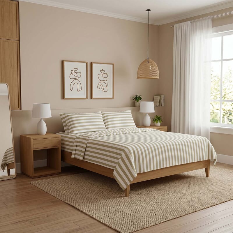 Seeboo 6pc Beige Stripe Microfiber Sheet Set -California King