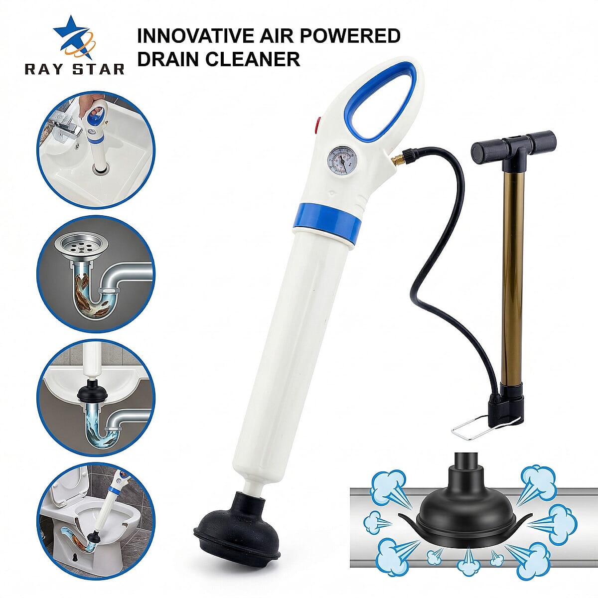 Ray Star Air Powered Drain Cleaner - White image number 4
