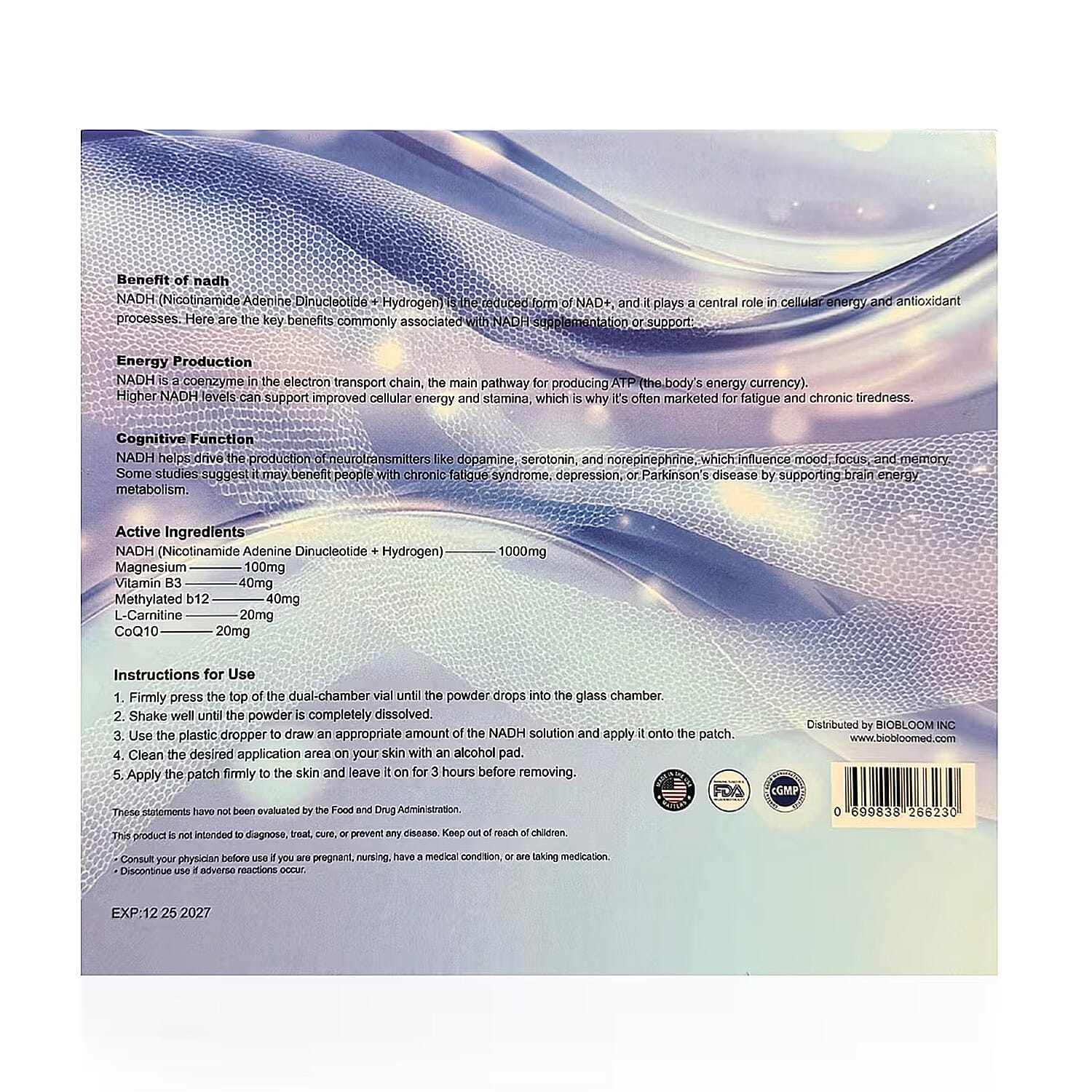 BioBloom NADH + Magnesium 1000mg Transdermal Patch