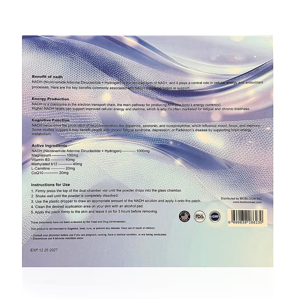 BioBloom NADH + Magnesium 1000mg Transdermal Patch image number 6