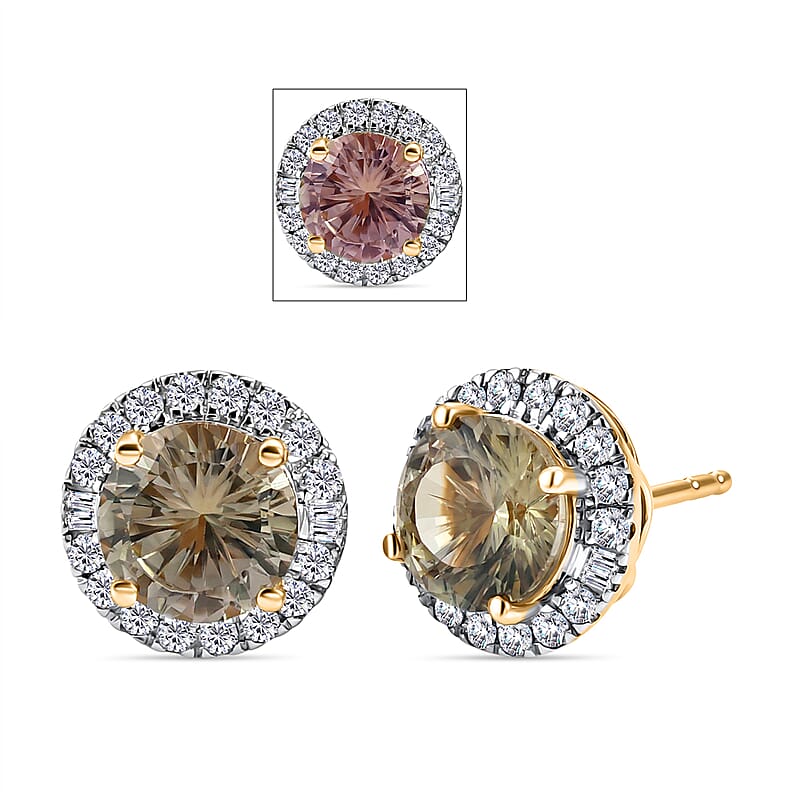Certified & Appraised Luxoro AAA Hanabi Cut Turkizite and Diamond I2 3.55 ctw Earrings in 10K Yellow Gold