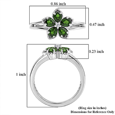 Chrome Diopside and Luxuriant Lab Grown Diamond G-H SI 0.90 ctw Five Petal Bloom Ring in Rhodium Over Sterling Silver (Size 10.0)