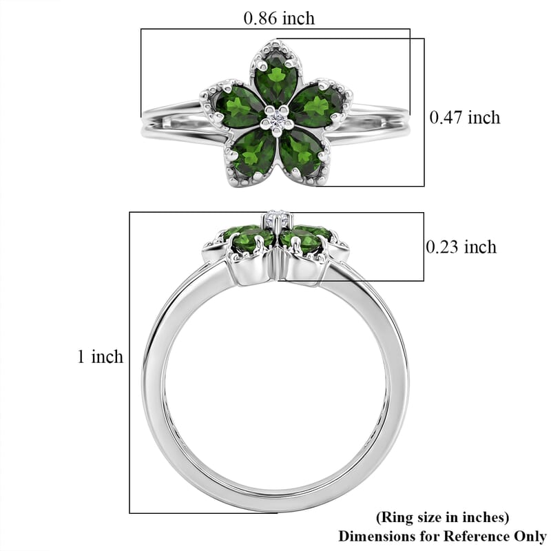 Chrome Diopside and Luxuriant Lab Grown Diamond G-H SI 0.90 ctw Five Petal Bloom Ring in Rhodium Over Sterling Silver (Size 10.0)