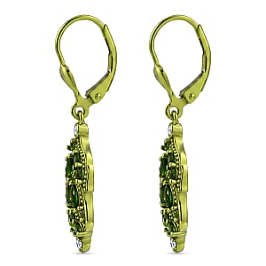 D'Joy Chrome Diopside and Moissanite 1.40 ctw Leaf Drop Earrings in Green E-coat Sterling Silver