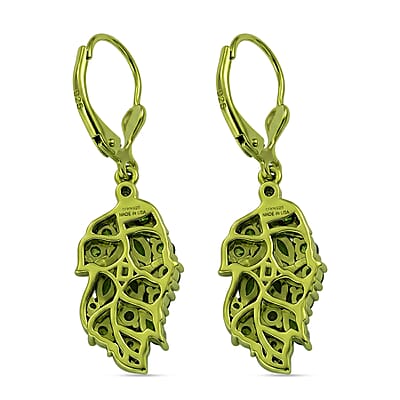 D'Joy Chrome Diopside and Moissanite 1.40 ctw Leaf Drop Earrings in Green E-coat Sterling Silver