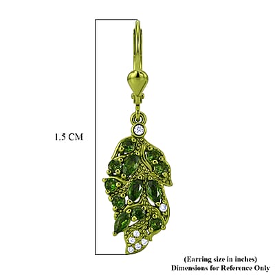 D'Joy Chrome Diopside and Moissanite 1.40 ctw Leaf Drop Earrings in Green E-coat Sterling Silver